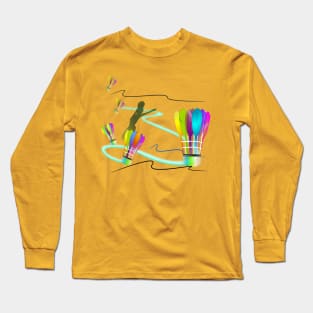 T-shirt woman and badminton balls speed action art Long Sleeve T-Shirt